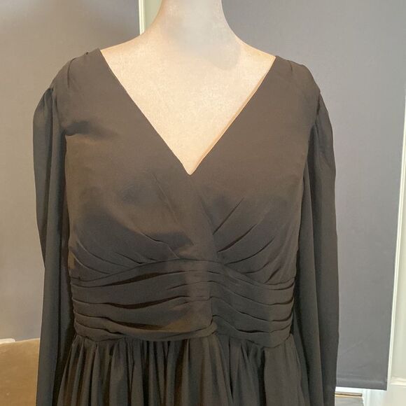 Women’s Black Full Length Chiffon V-Neck Corset Back Dress Leg Split Size 12 - Picture 3 of 14